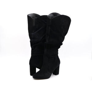 Laurie Felt Boots Womens 11 Black Suede Knee High Slouch Block Heel Pull On